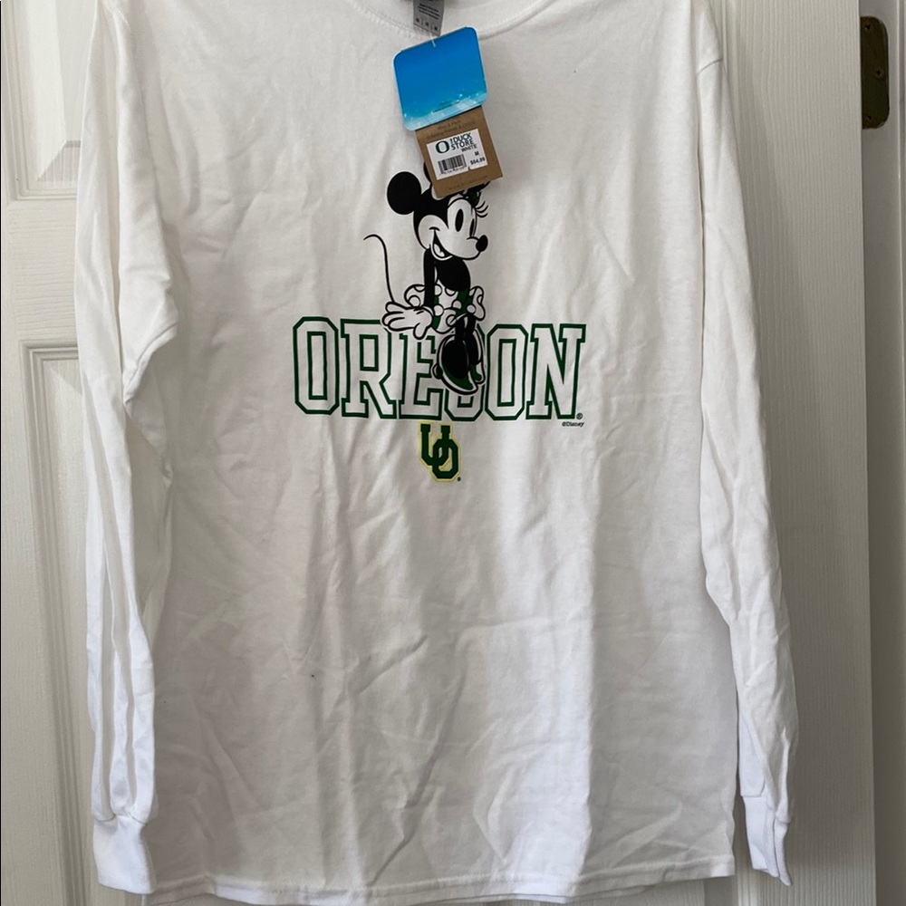 White university of Oregon Mickey Mouse Long Sleeve Shirt
